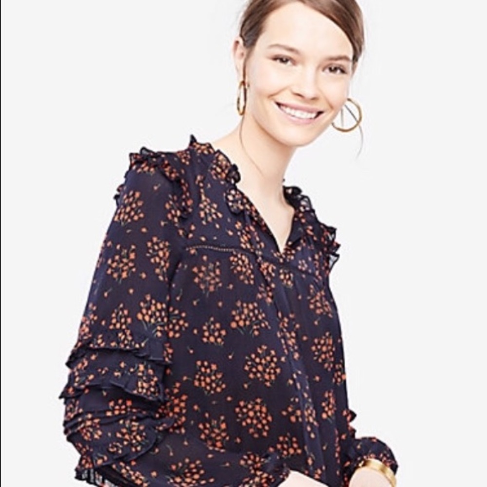 Ann Taylor Tall Bouquet Ruffle Sleeve Top